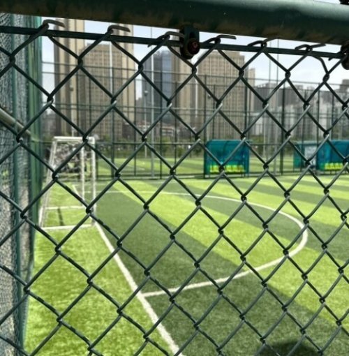 Chain link fence installed around a sports field for playground and court protection.